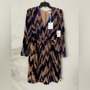 Harlyn Brown and blue geometric print velvet dress